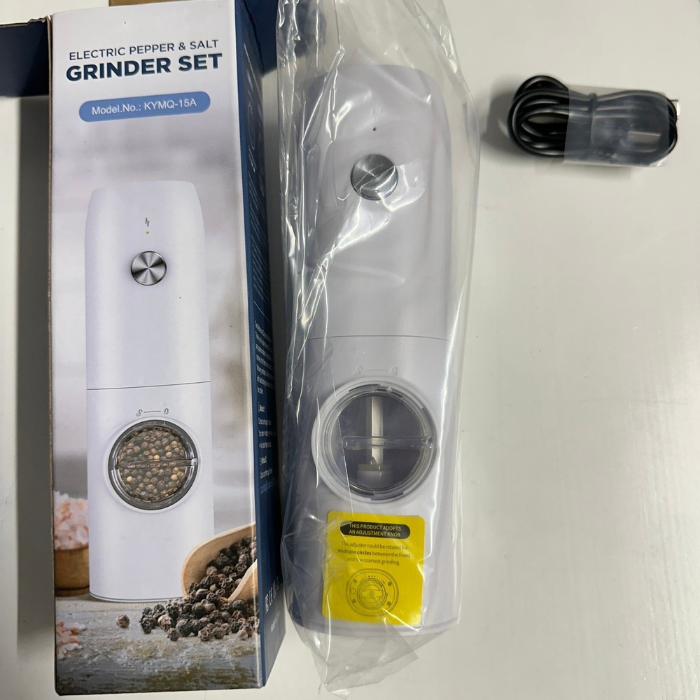 Electric Pepper Salt Grinder Set Rechargeable White Adjustable New